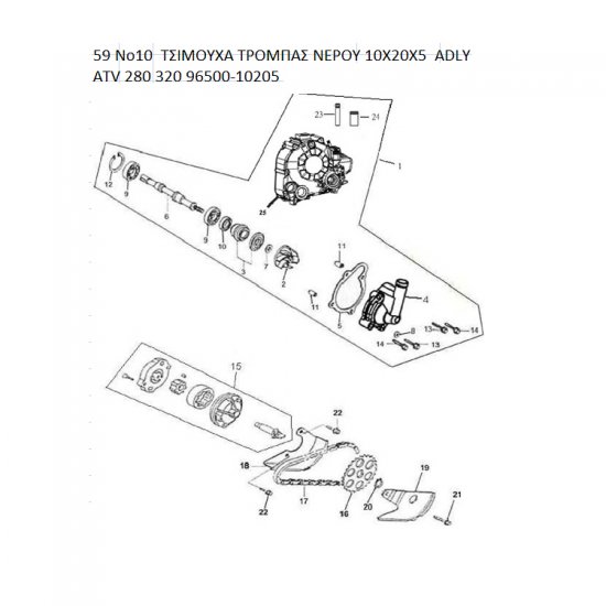 59 ΤΣΙΜΟΥΧΑ ΤΡΟΜΠΑΣ ΝΕΡΟΥ 10X20X5  ADLY PARTFINDER ATV 280 320 96500-10205
