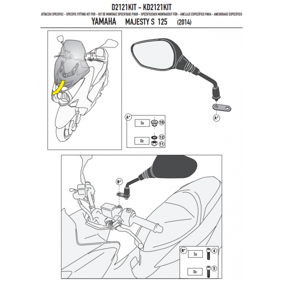 ΖΕΛΑΤΙΝΑ GIVI 2121DT YAMAHA MAJESTY S 125  14 - 17  70,5X50cm θέλει ΚΙΤ τοποθ. D2121KIT 