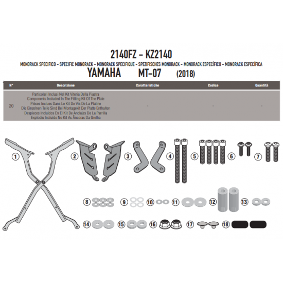 ΜΠΡΑΤΣΑ ΣΧΑΡΑΣ GIVI 2140FZ YAMAHA MT 07 18 - 19 ΜΠΡΑΤΣΑ ΣΧΑΡΑΣ GIVI 2140FZ YAMAHA MT 07 18 - 19