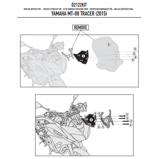 ΚΙΤ για ΖΕΛATINA GIVI D2122KIT YAMAHA TRACER MT 09 15 > 17 ΚΙΤ για ΖΕΛATINA GIVI D2122KIT YAMAHA TRACER MT 09 15 > 17