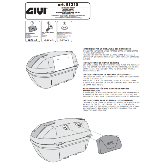 ΠΛΑΤΗ ΒΑΛΙΤΣΑΣ GIVI E131 για B47 / B37 / B360 / V40 / B34 ΠΛΑΤΗ ΒΑΛΙΤΣΑΣ GIVI E131 για B47 / B37 / B360 / V40 / B34