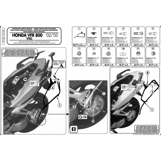 ΠΛΑΙΝΕΣ ΒΑΣΕΙΣ ΒΑΛΙΤΣΑΣ GIVI PL166 HONDA VFR 800 02 > 11 ΠΛΑΙΝΕΣ ΒΑΣΕΙΣ ΒΑΛΙΤΣΑΣ GIVI PL166 HONDA VFR 800 02 > 11
