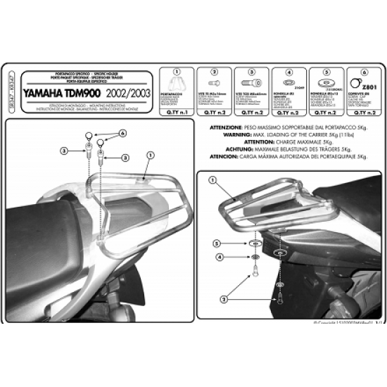 ΣΧΑΡΑ GIVI SR347 YAMAHA TDM 900 02 - 09 ΣΧΑΡΑ GIVI SR347 YAMAHA TDM 900 02 - 09