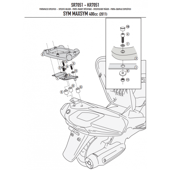 ΣΧΑΡΑ GIVI SR7051 MAXSYM 400 - 600 11 > 20 για monokey ΣΧΑΡΑ GIVI SR7051 MAXSYM 400 - 600 11 > 20 για monokey