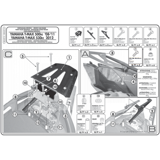 ΣΧΑΡΑ GIVI SRA2013 YAMAHA T-MAX 500 08 > 11 & 530 12 ΣΧΑΡΑ GIVI SRA2013 YAMAHA T-MAX 500 08 > 11 & 530 12